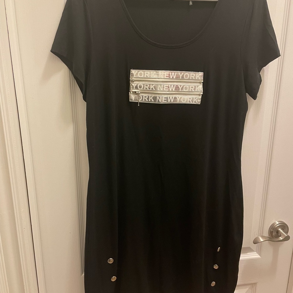 New York City black tunic with metallic and zipper placket. So cool. NYC!
